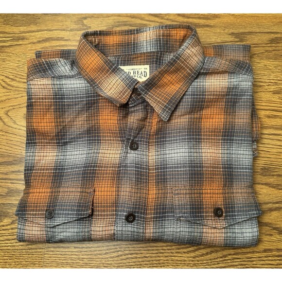 Red Head Brand‎ Co. Long Sleeve Mens Large Orange Grey Flannel Button Up Shirt - Picture 16 of 16